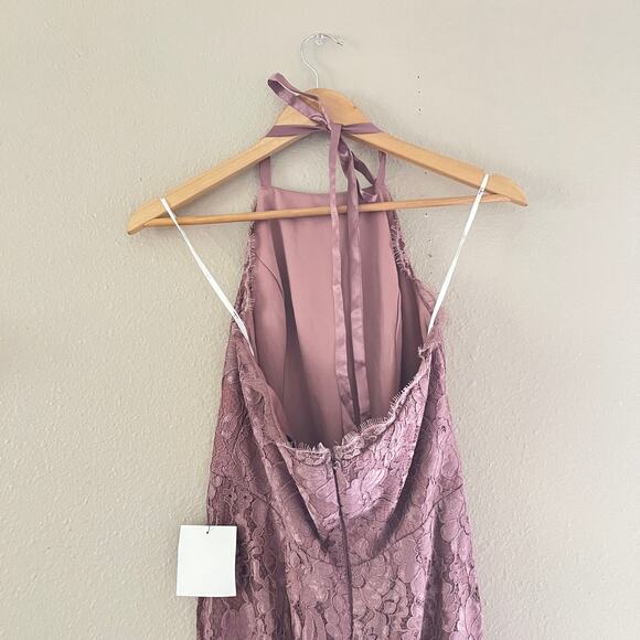 NEW Lulu’s Every Memory Mauve Lace Halter Maxi Dress - Picture 4 of 9
